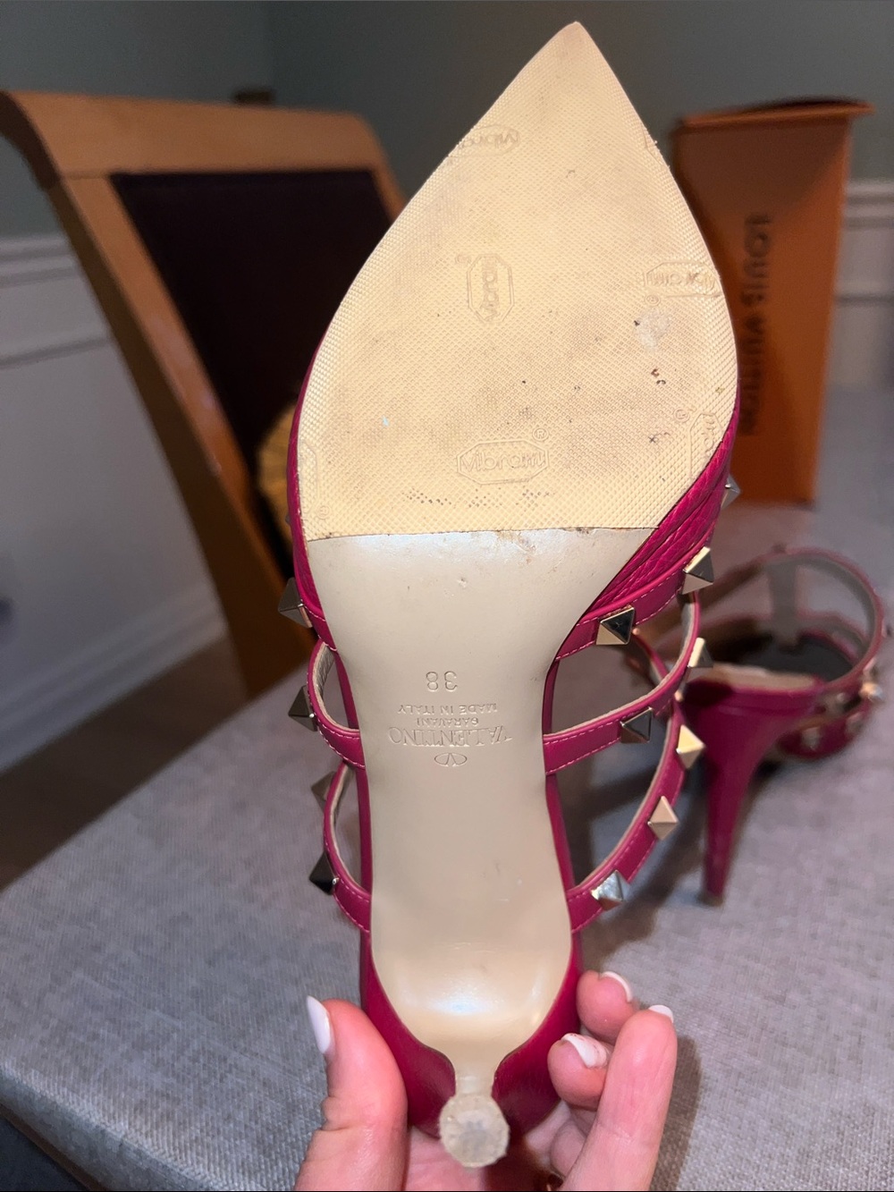 Valentino Red Leather Rockstud Strappy Pointed Mules - Picture 4 of 5
